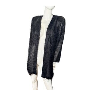 Vintage Mode Sara California Cardigan Black Fuzzy Eyelash Tinsel  L USA